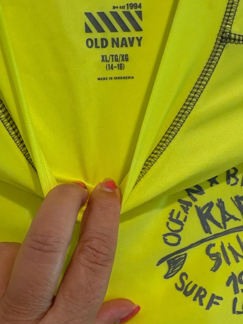 Neon Yellow Kids' Rash Guard Shirt. Size XL (14-16)